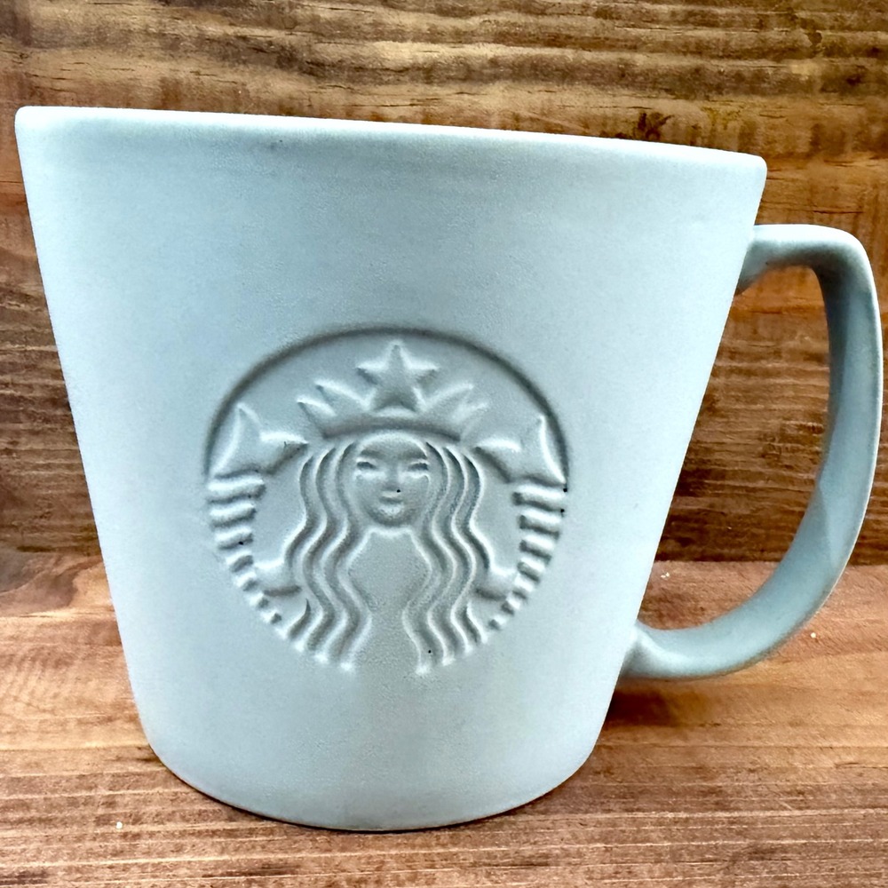 Starbucks Venti 20oz Matte Light Blue Embossed Siren Logo Ceramic Coffee Mug